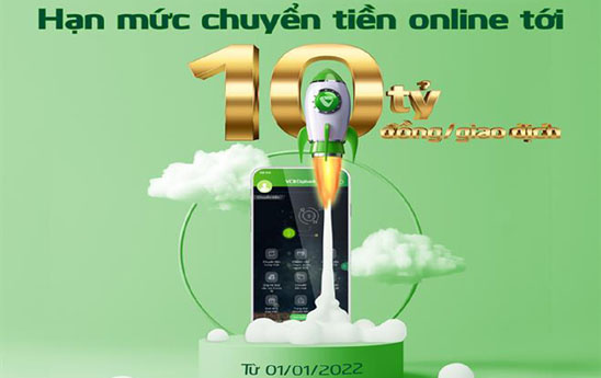 Vietcombank tăng hạn mức chuyển tiền online trên VCB Digibank