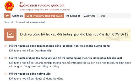 Dịch vụ công hỗ trợ các đối tượng gặp khó khăn do đại dịch COVID-19