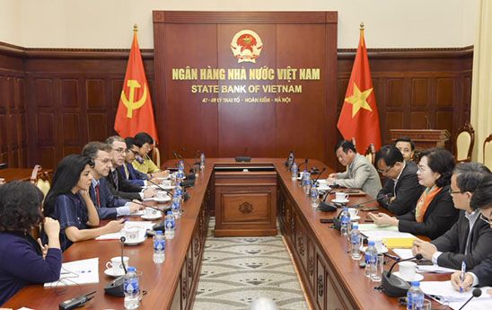 Thống đốc Nguyễn Thị Hồng tiếp xã giao Đoàn Điều IV IMF