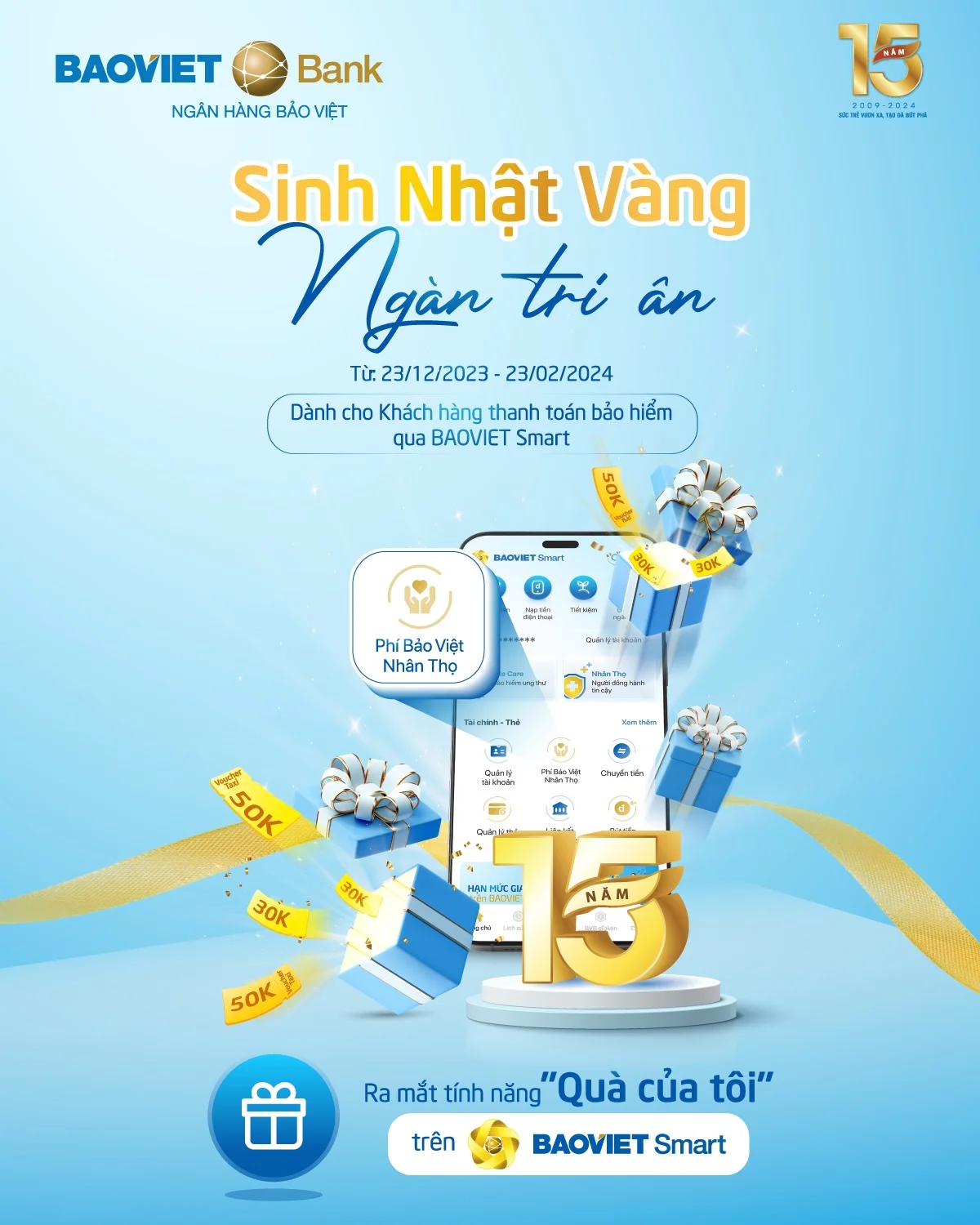 BAOVIET Bank tặng quà khách hàng thanh toán bảo hiểm  trên ứng dụng BAOVIET Smart