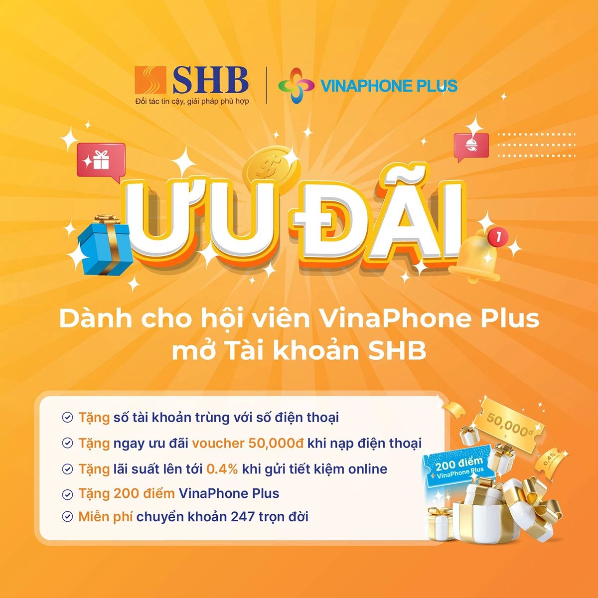 SHB ưu đãi đặc biệt dành cho hội viên VinaPhone Plus