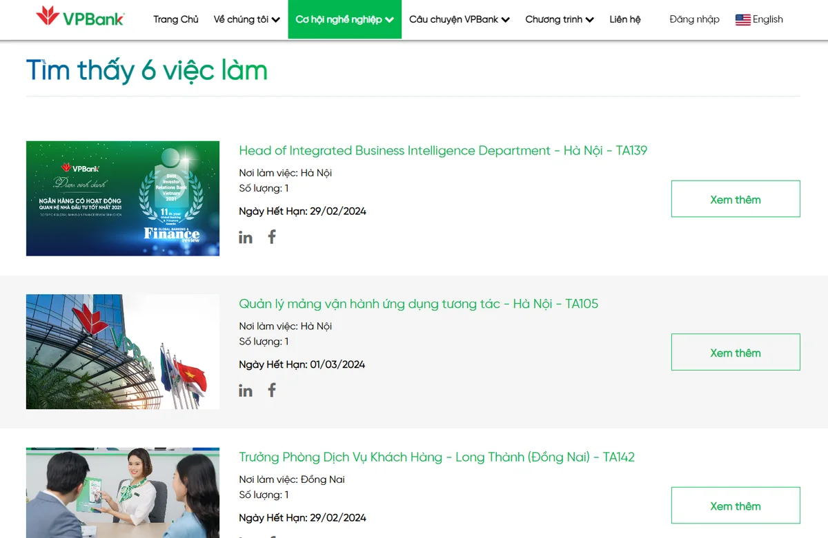 VPBank tuyển dụng nhiều vị trí cấp quản lý