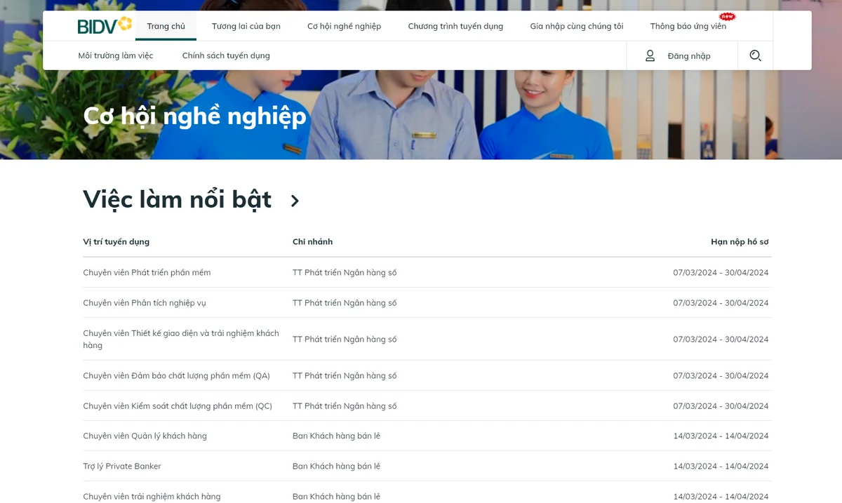 BIDV tuyển dụng nhiều vị trí mới cho quý II/2024