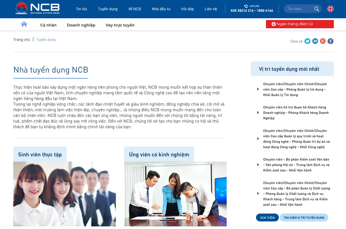 NCB tuyển dụng nhiều vị trí năm 2024