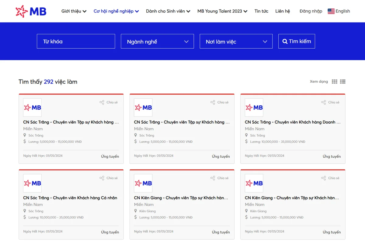[Mới] - MBBank tuyển dụng nhân sự