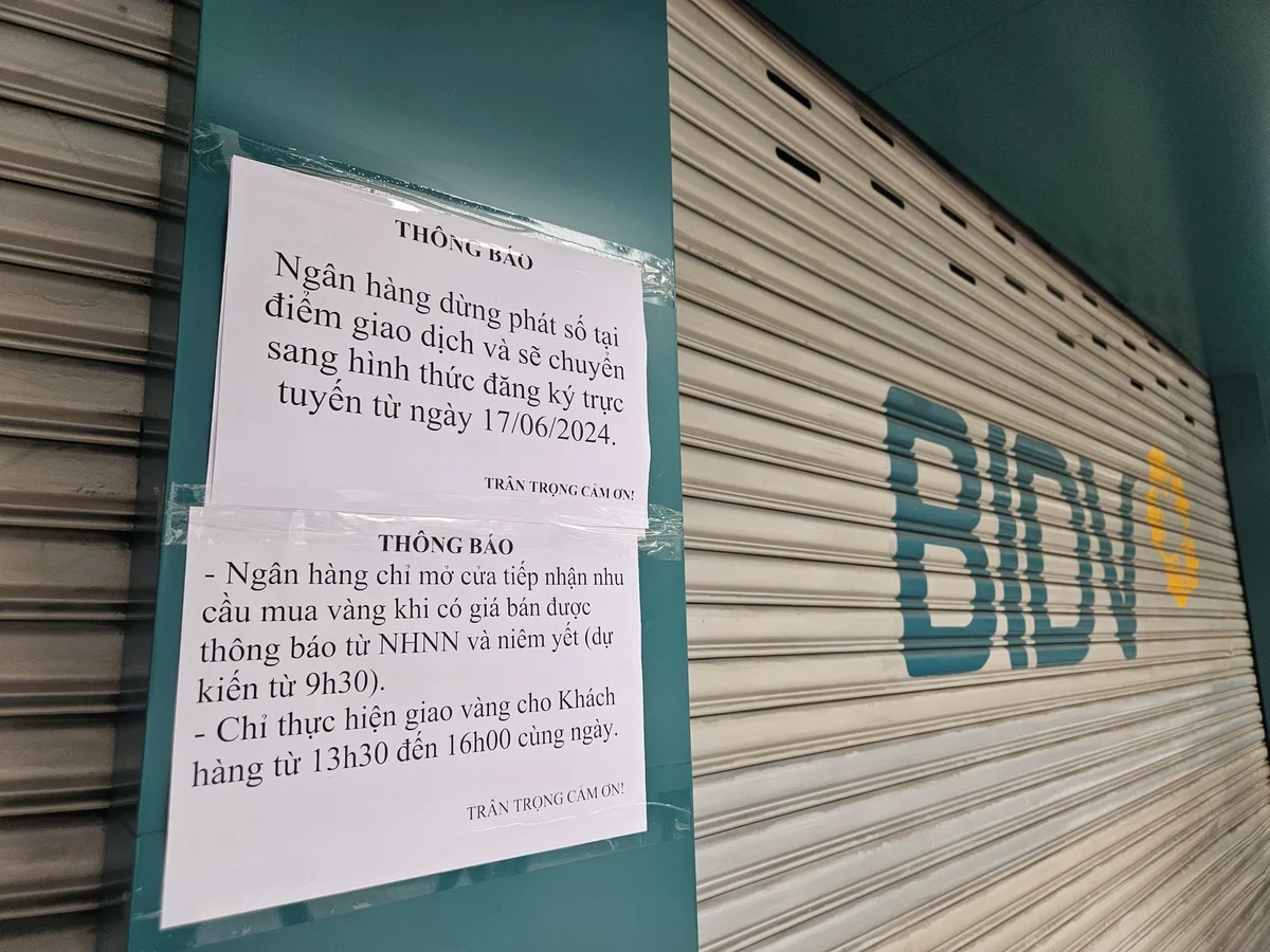 BIDV thông báo dừng phát số từ trưa 14-6 và bắt đầu nhận đăng ký mua vàng trực tuyến từ 17-6.