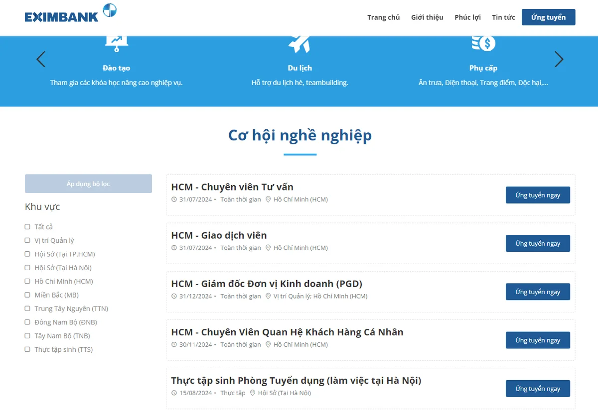 Eximbank tuyển dụng nhiều vị trí trên khắp cả nước