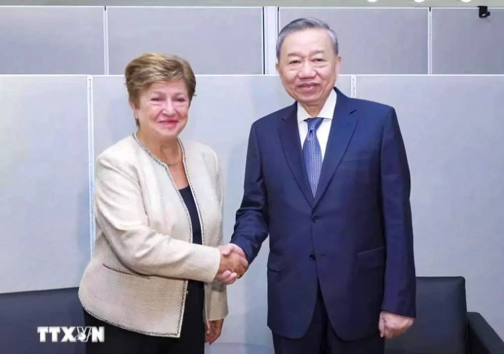 Tổng Bí thư, Chủ tịch nước Tô Lâm tiếp Tổng Giám đốc IMF Kristalina Georgieva (Ảnh: TTXVN)