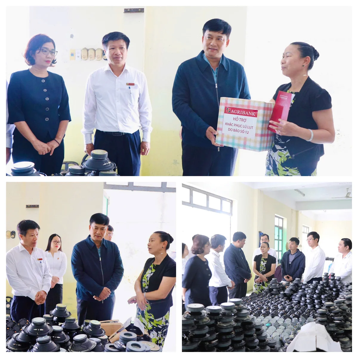 Đoàn công tác do Tổng Giám đốc Phạm Toàn Vượng dẫn đầu tới thăm hỏi, động viên khách hàng của Agribank bị thiệt hại do bão lũ