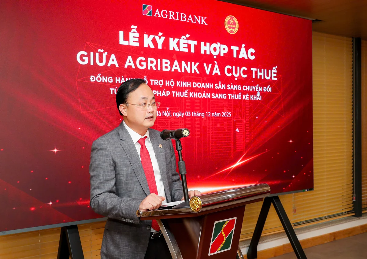 Ông Tô Huy Vũ - Chủ tịch Hội đồng thành viên Agribank phát biểu tại Lễ ký kết