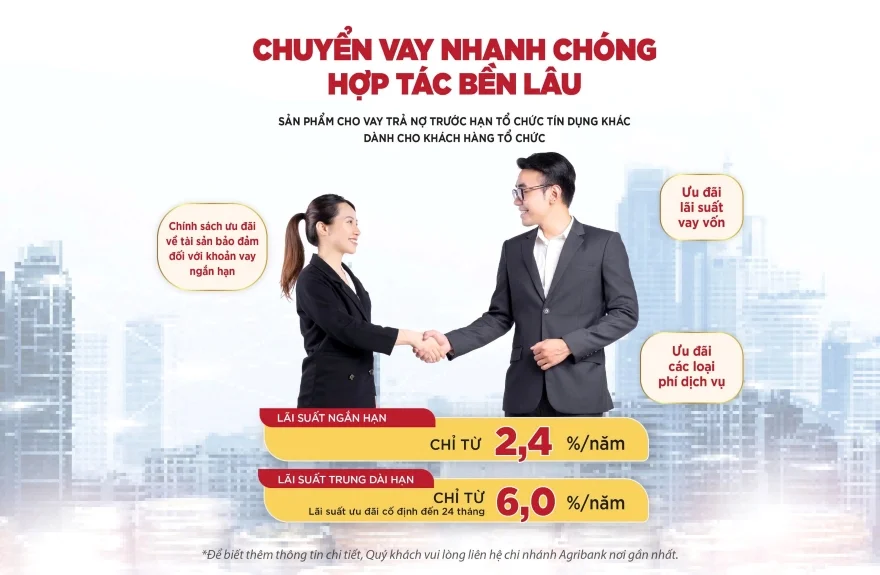 Agribank cho vay trả nợ ngân hàng khác với lãi suất từ 2,4%/năm
