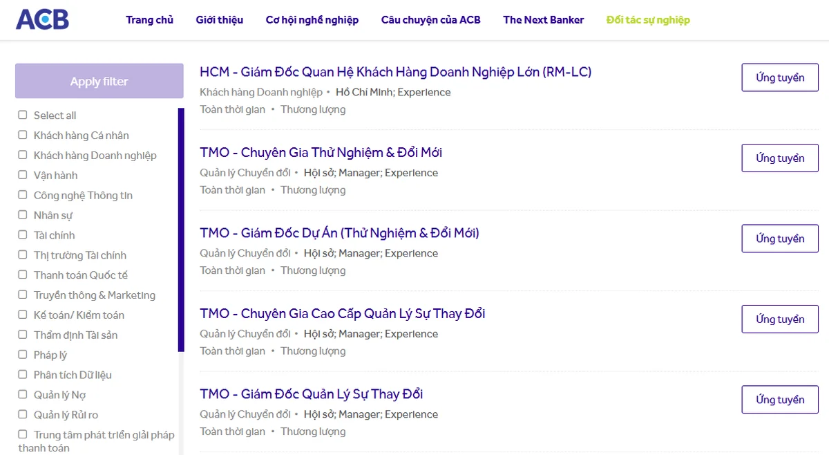 ACB tuyển dụng nhân sự cấp cao