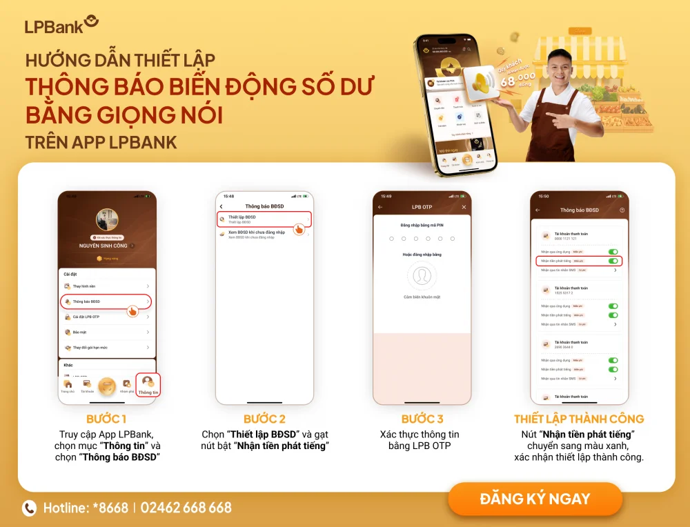 Nhận thông báo số dư bằng giọng nói ngay trên app LPBank của Ngân hàng Lộc Phát