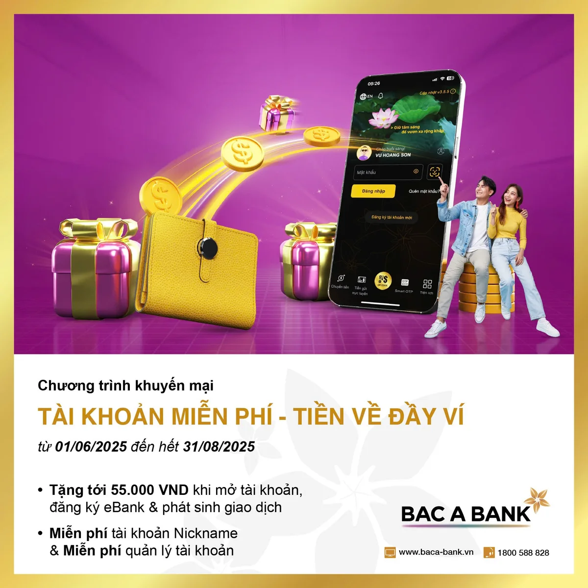 Cùng Bac A Bank mở tài khoản miễn phí, nhận tiền thưởng “đầy ví”