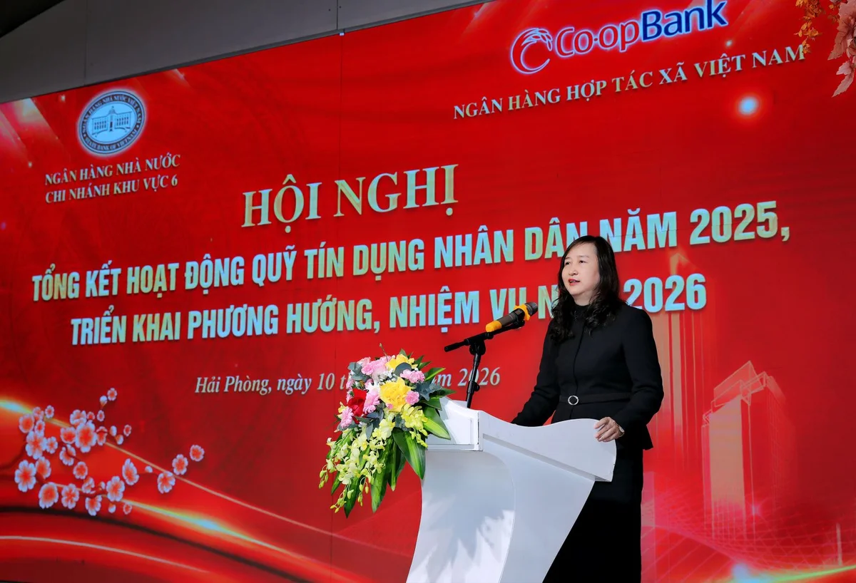 Bà Nguyễn Thị Dung - Quyền Giám đốc NHNN khu vực 6 phát biểu chỉ đạo tại Hội nghị