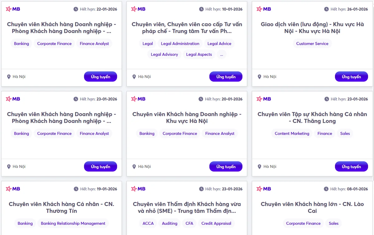 MB tuyển dụng nhiều vị trí cho năm 2026