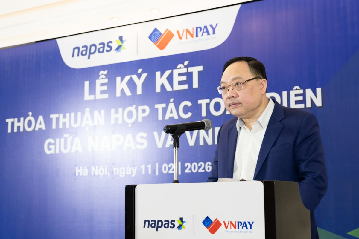Ông Phạm Anh Tuấn – Vụ trưởng Vụ Thanh toán (NHNN) phát biểu tại sự kiện