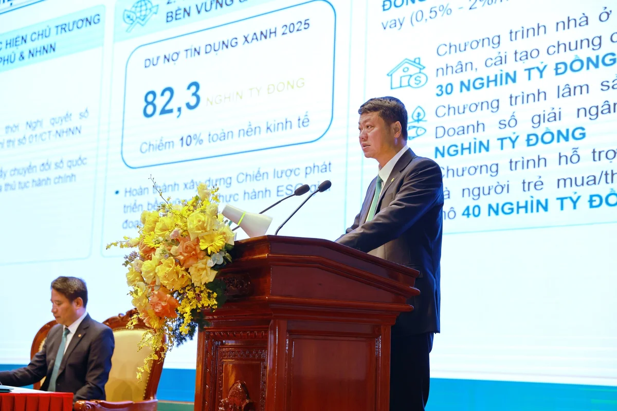 Ông Lê Ngọc Lâm - Tổng Giám đốc BIDV - trình bày báo cáo tại Đại hội