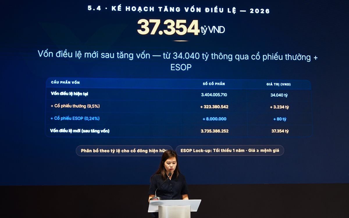Bà Vũ Thu Hà, Giám đốc Trung tâm tài chính VIB trình bày kế hoạch tăng vốn điều lệ