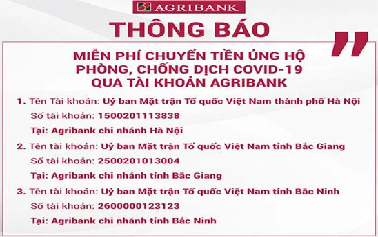 Agribank miễn phí chuyển khoản tiền ủng hộ phòng, chống dịch Covid-19