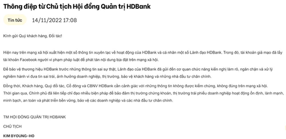 Chu tich HDBank bac thong tin sai su that 2