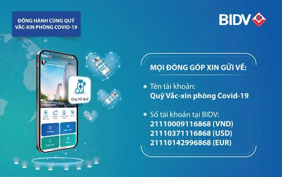 BIDV miễn phí với 2 kênh chuyển tiền quốc tế ủng hộ Quỹ vắc-xin phòng, chống Covid-19