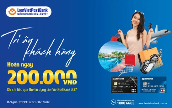 LienVietPostBank hoàn tiền chủ thẻ JCB khi giao dịch