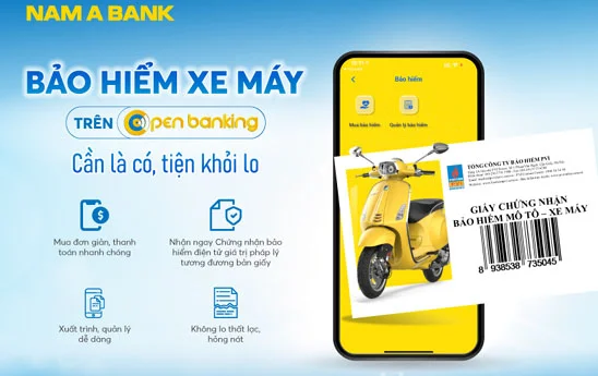 NamABank triển khai tính năng mua Bảo hiểm xe máy trên Ngân hàng số