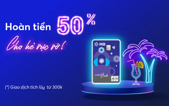 Chủ thẻ tín dụng MB JCB được hoàn 50% khi đạt chi tiêu lũy kế từ 300k