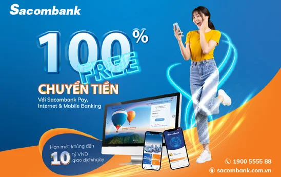 Sacombank miễn phí tất cả các giao dịch chuyển tiền trực tuyến