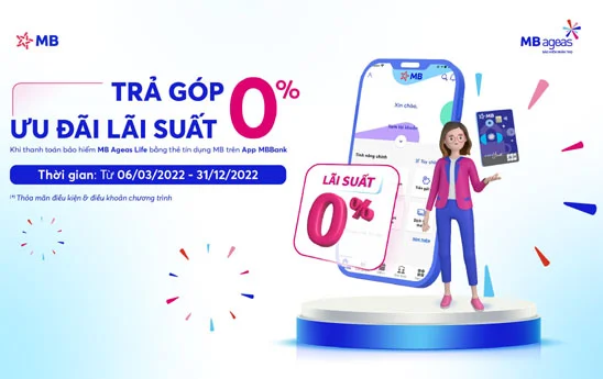 Trả góp 0% lãi suất khi thanh toán bảo hiểm MB Ageas Life bằng thẻ tín dụng MB