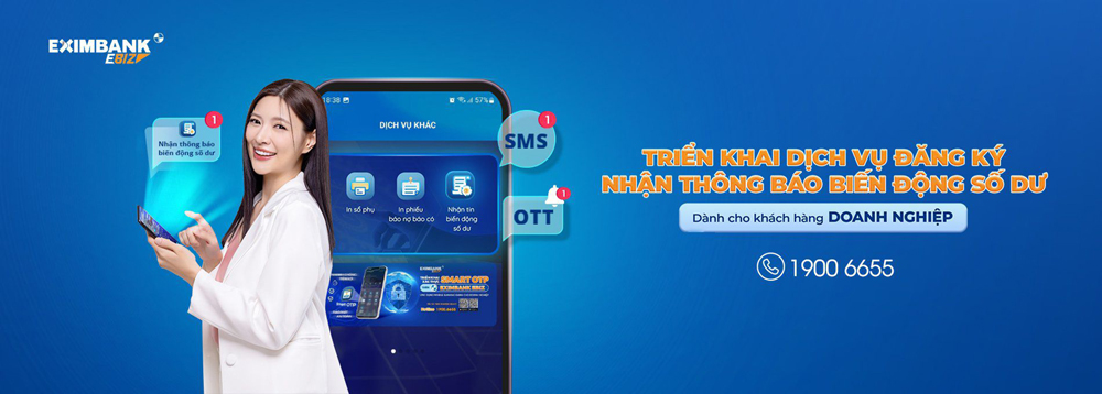 Khách hàng có thể dễ dàng thực hiện việc đăng ký và hủy dịch vụ trên ứng dụng Eximbank EBiz