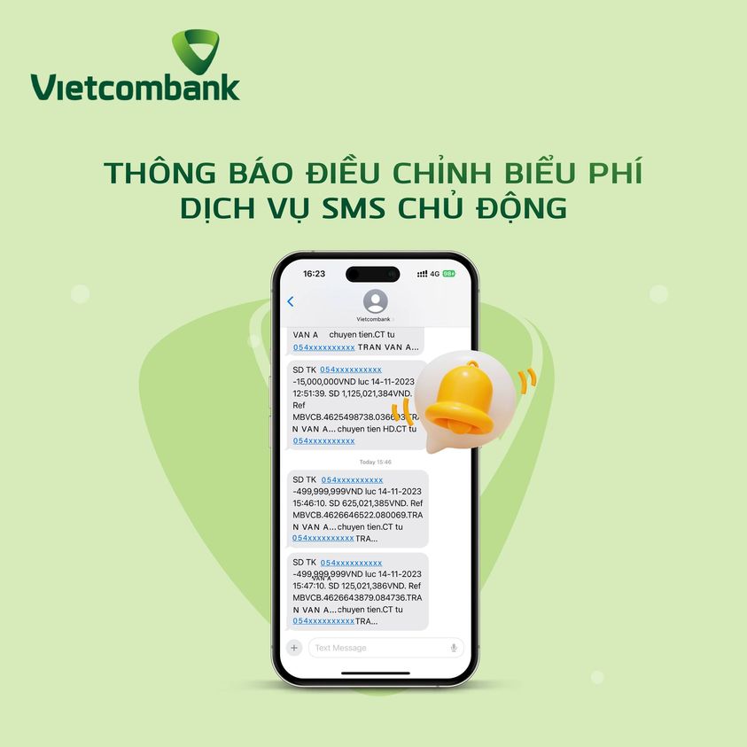 Vietcombank điều chỉnh phí SMS Banking