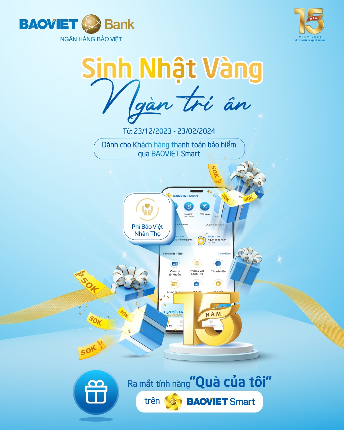BAOVIET Bank tặng quà khách hàng thanh toán bảo hiểm  trên ứng dụng BAOVIET Smart