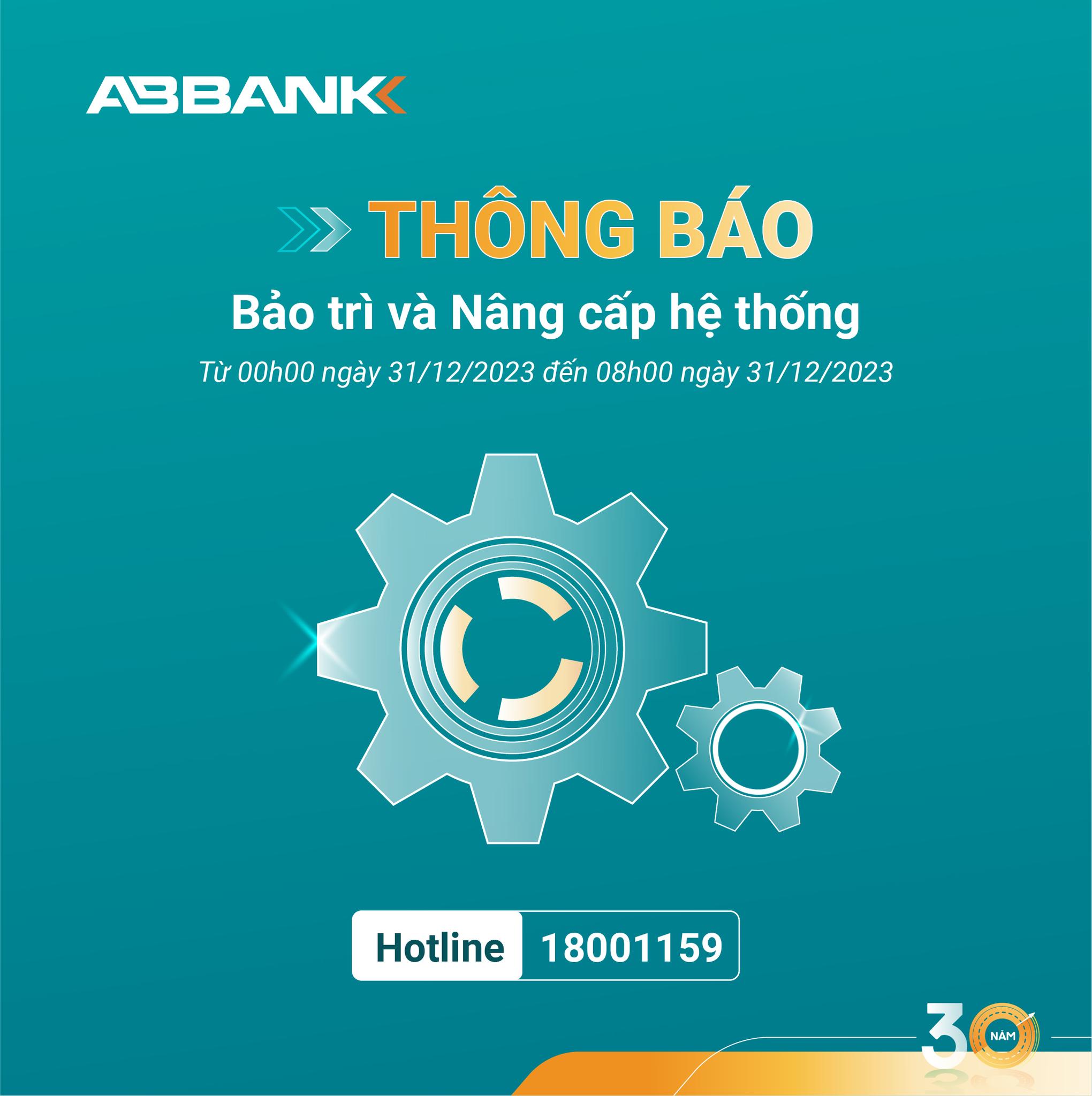 ABBank thông báo thời gian tạm ngừng dịch vụ do nâng cấp hệ thống