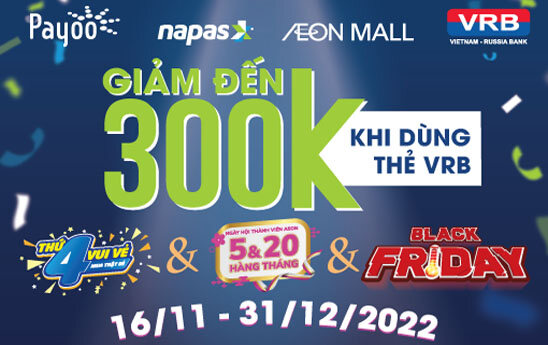 Chủ thẻ VRB nhận giảm giá tới 30% khi mua sắm tại AEON MALL