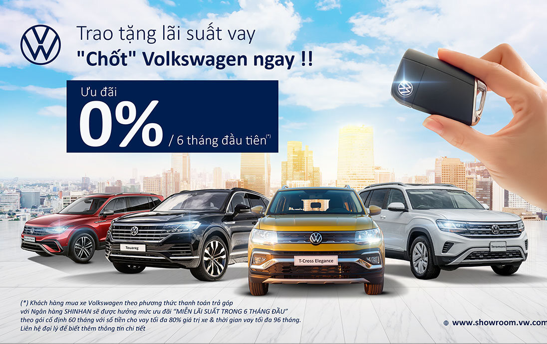 Shinhan Việt Nam cho khách hàng vay ưu đãi lãi suất 0% trong 6 tháng khi mua xe Volkswagen
