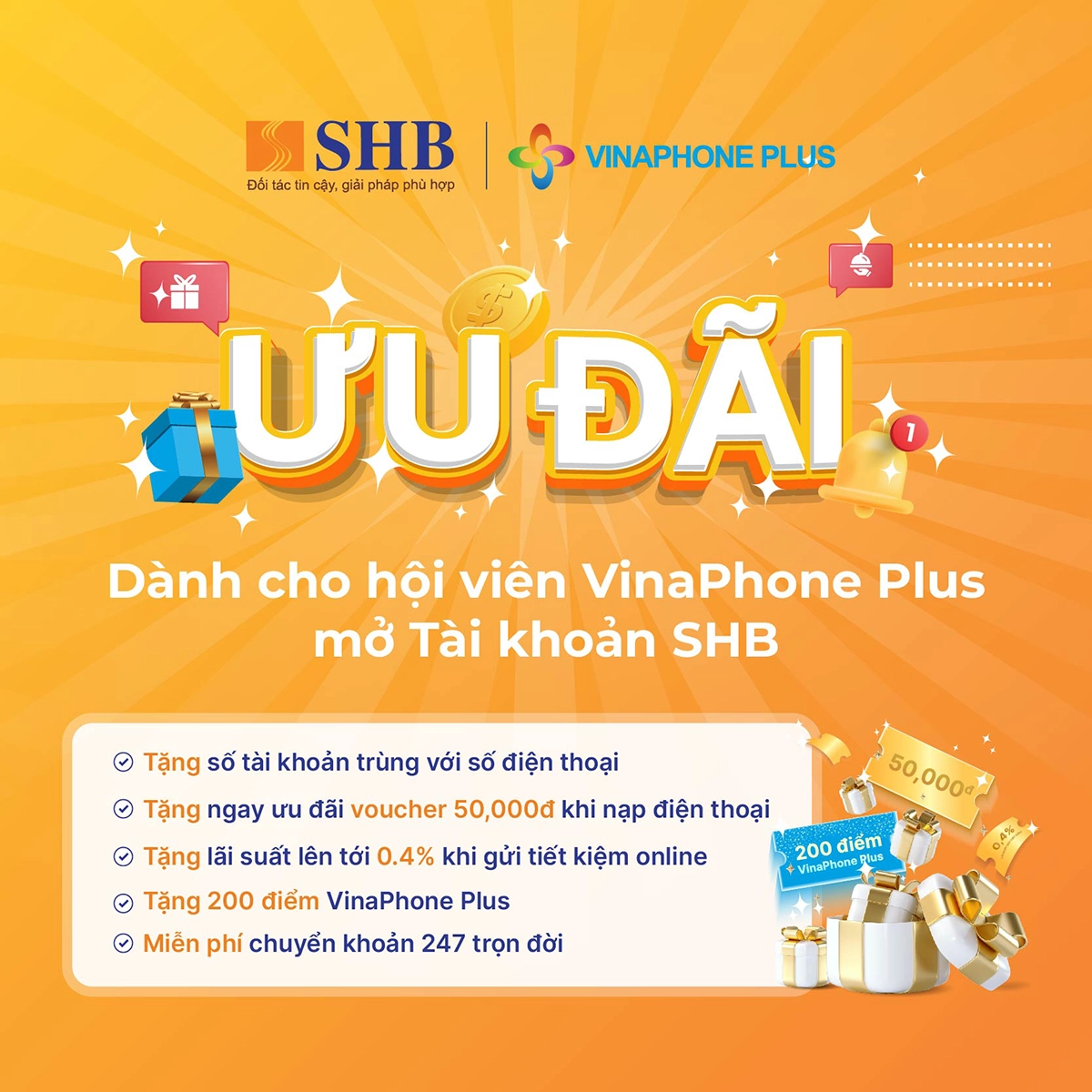 SHB ưu đãi đặc biệt dành cho hội viên VinaPhone Plus
