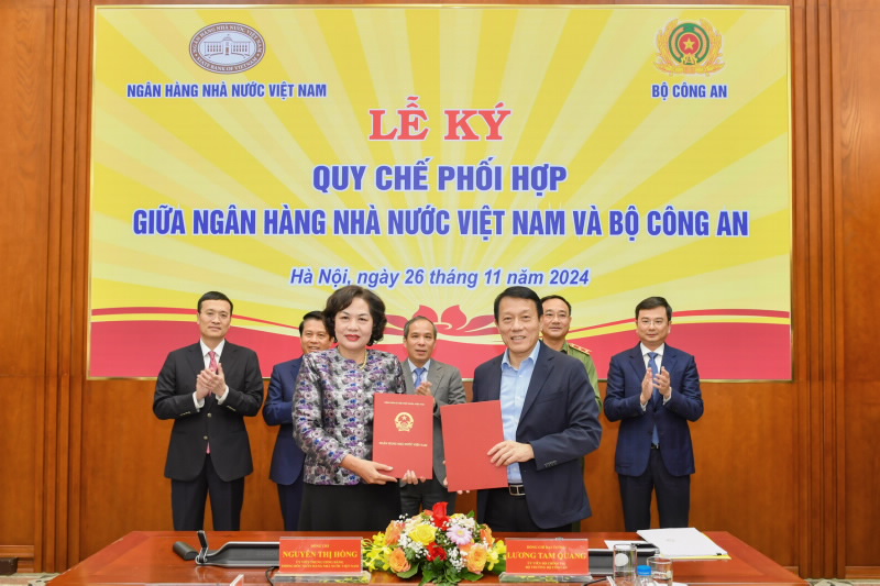 Bộ trưởng Công an Lương Tam Quang và Thống đốc Nguyễn Thị Hồng ký quy chế phối hợp