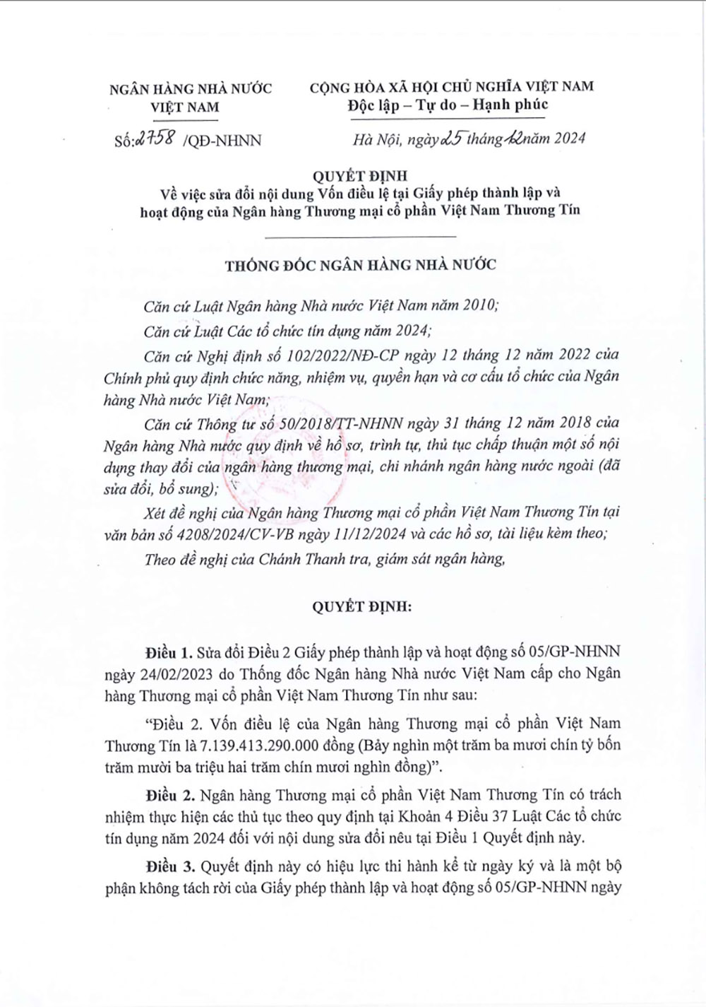 Vốn điều lệ Vietbank