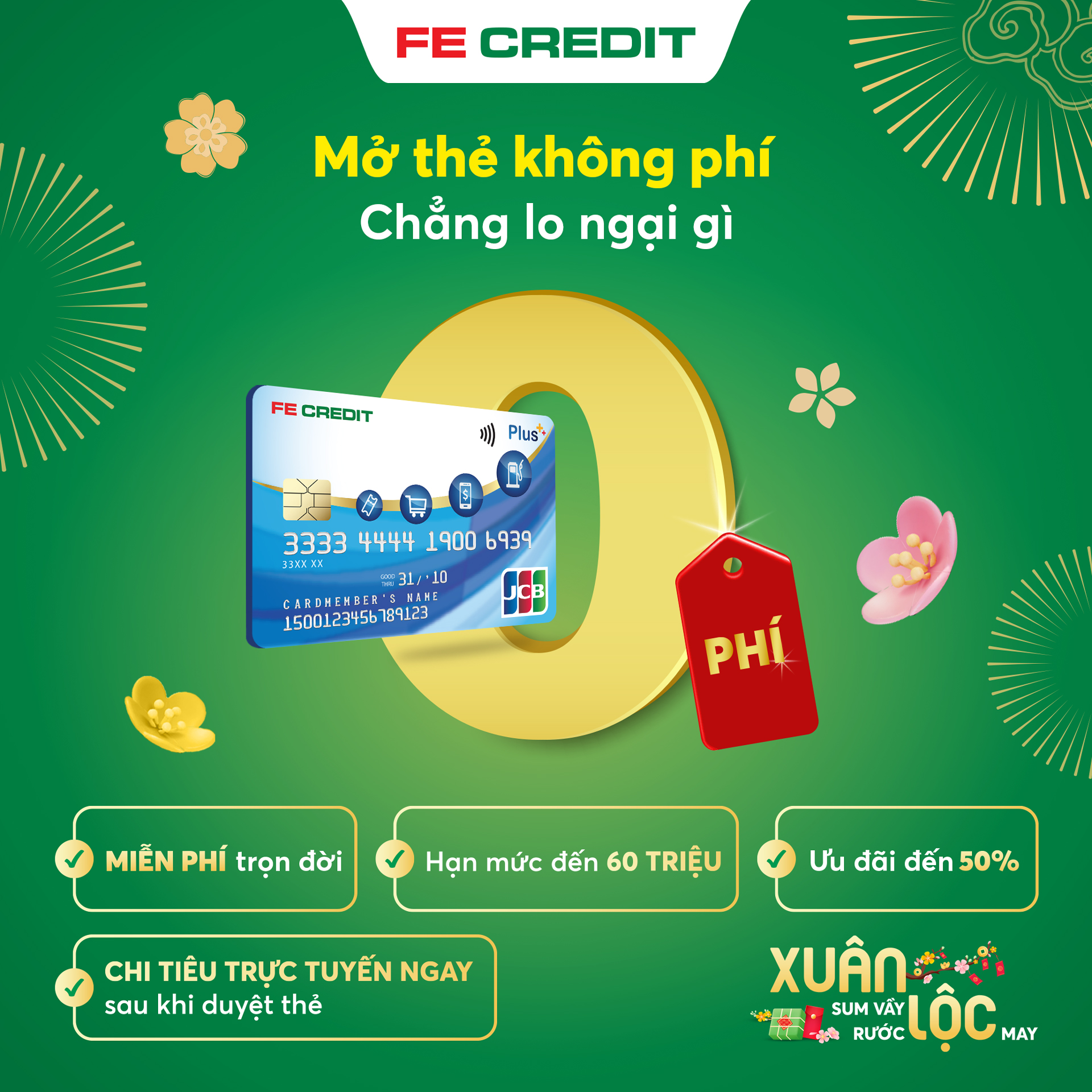 FE CREDIT miễn phí thường niên cho khách hàng mở thẻ