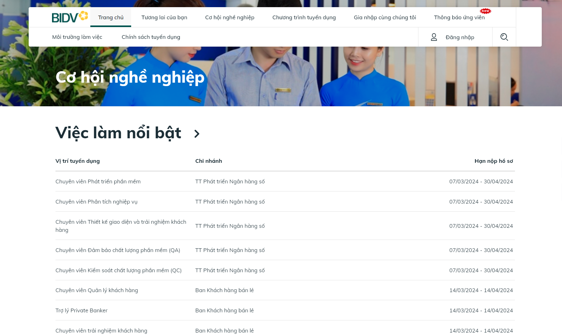 BIDV tuyển dụng nhiều vị trí mới cho quý II/2024