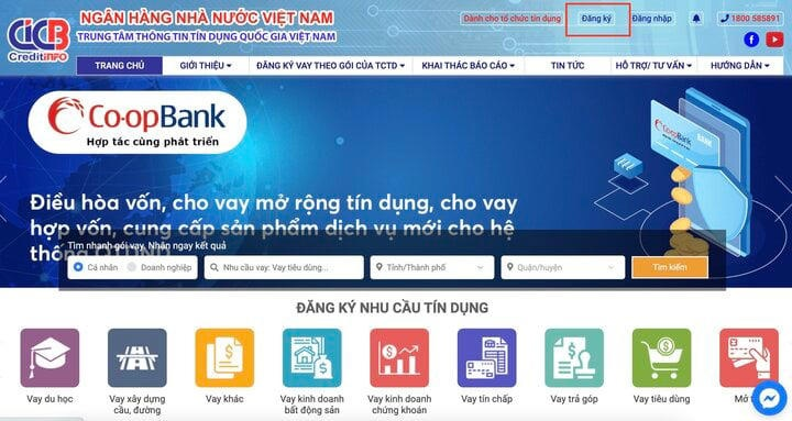 Trang web chính thức Cổng Thông tin kết nối khách hàng vay của CIC