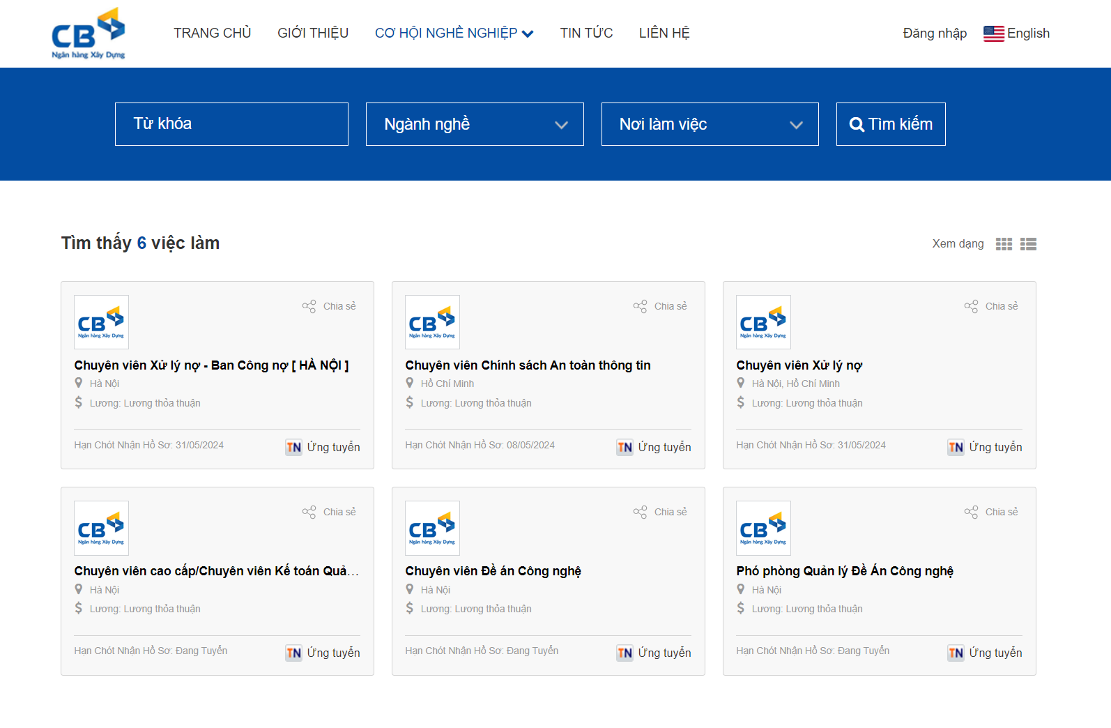 CB Bank tuyển dụng nhiều vị trí chuyên viên/cấp cao