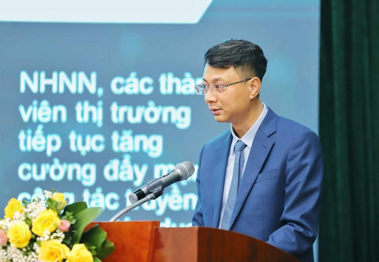 Ông Lê Anh Dũng - Phó Vụ trưởng Vụ Thanh toán, NHNN - phát biểu tại Hội thảo. Ảnh: Tô Thế