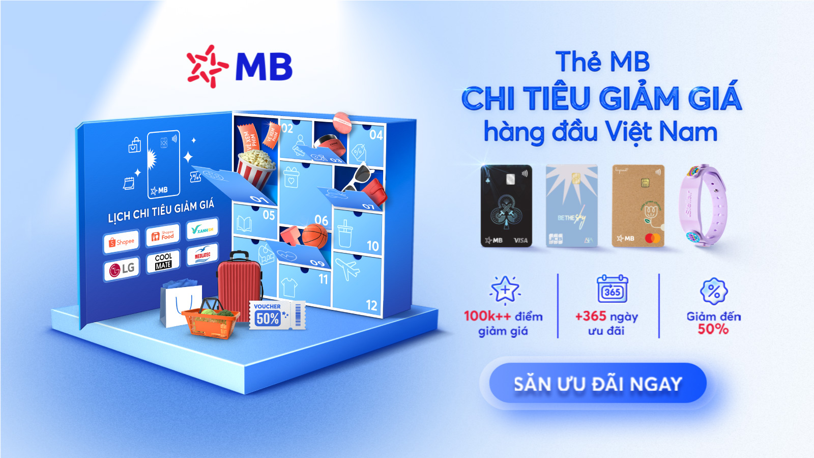 Thẻ MB mở ra cho khách hàng kho 365 ngày ưu đãi chi tiêu giảm giá siêu chất