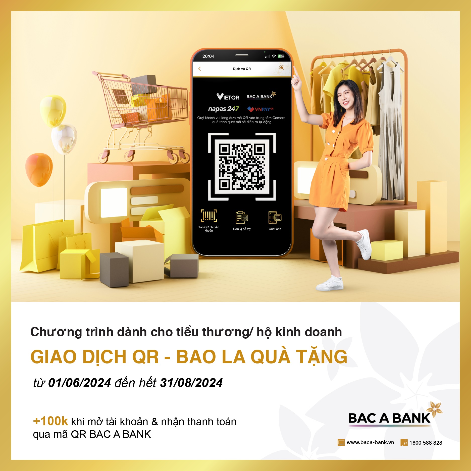 Bac A Bank tặng 100.000 VND cho tiểu thương nhận thanh toán bằng mã QR