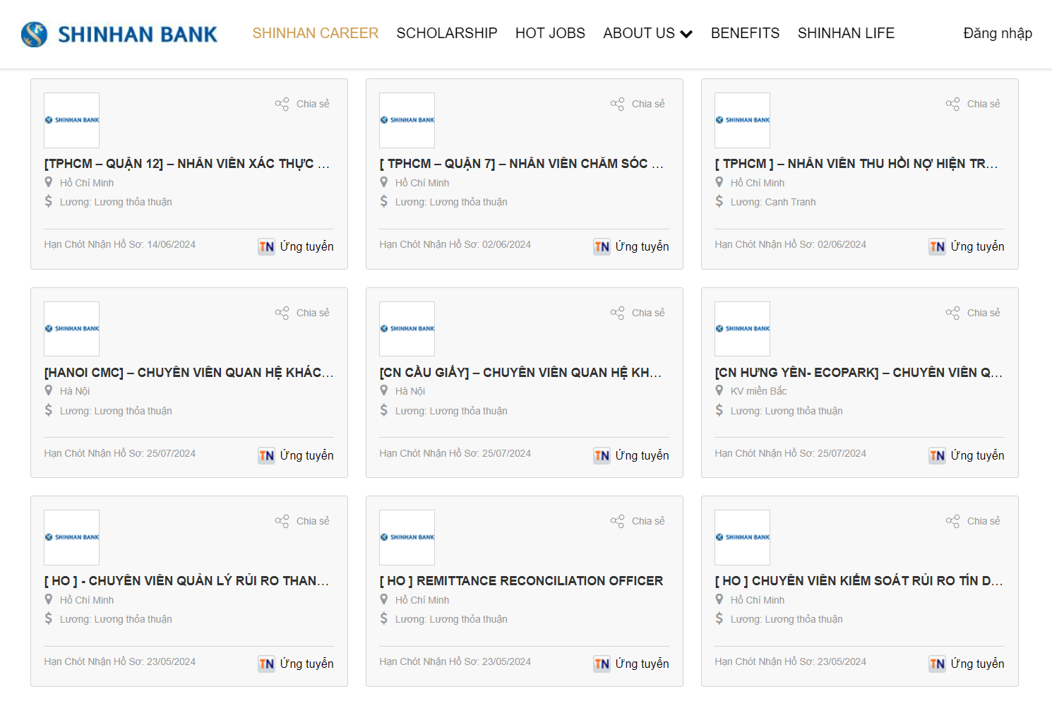Shinhan Bank tuyển dụng nhiều vị trí mới cho quý II/2024
