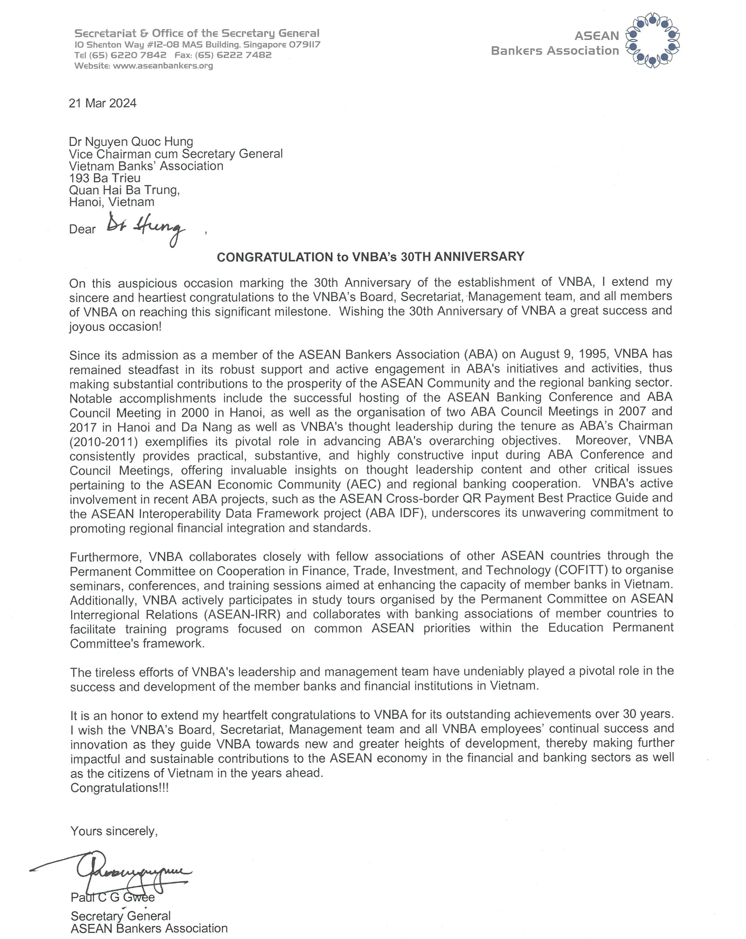 Congratulation letter