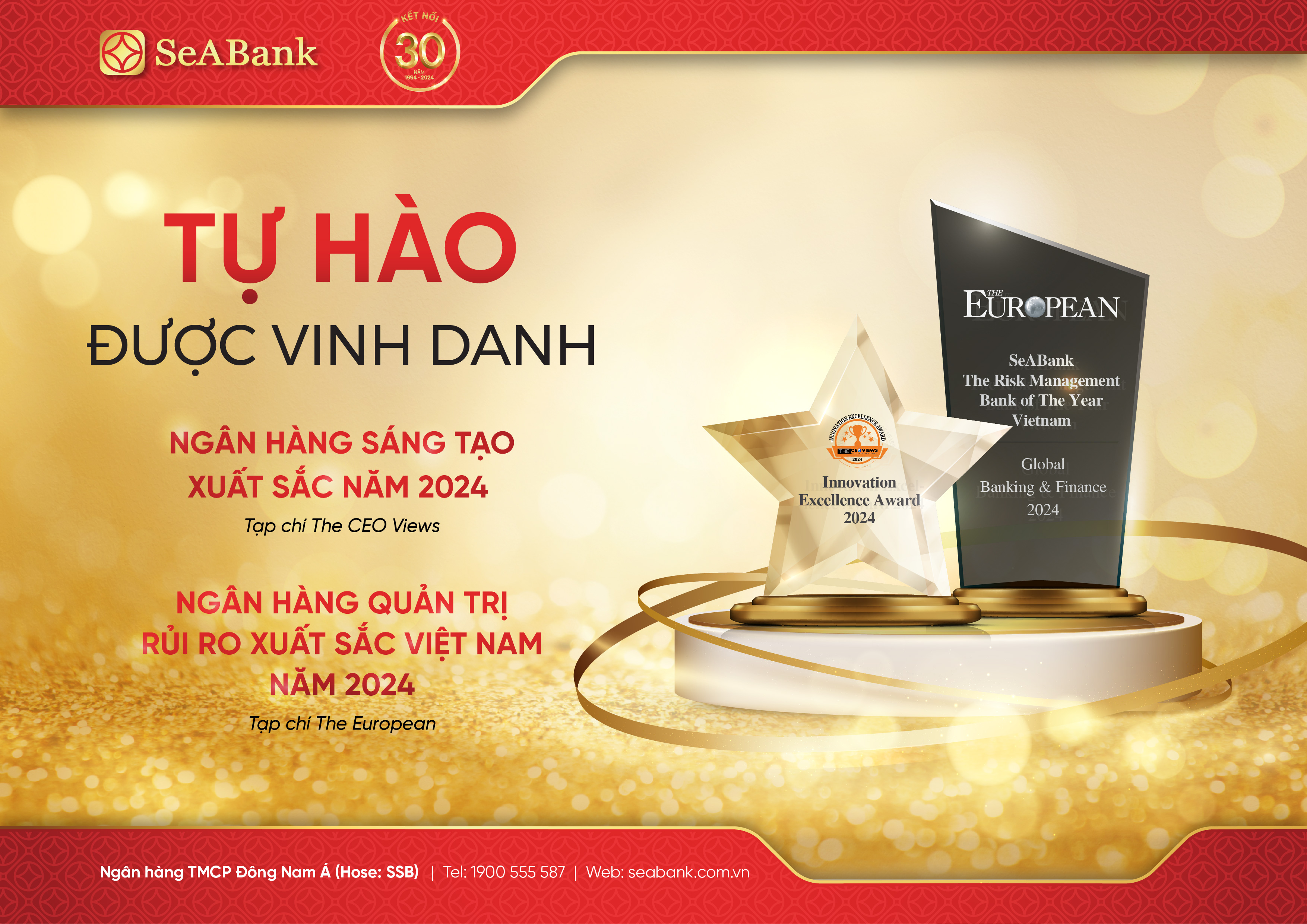 Seabank được vinh danh với giải thưởng  “Ngân hàng Quản trị rủi ro xuất sắc Việt Nam năm 2024"